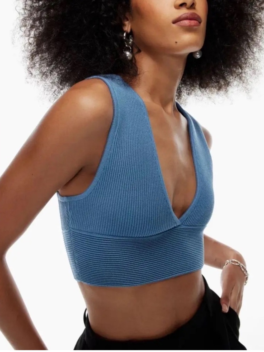 Aritzia BABABTON Blue Ribbed V-Neck Women's Tank Top